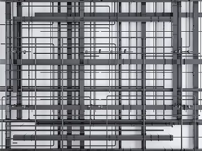Industrial Building Interior Pipes With Crisscross Arrangement And Grid Like Framework 3d model