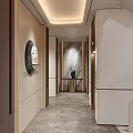 Elegant Modern Entryway Hallway Design With Marble Walls Round Mirror And Lighting
