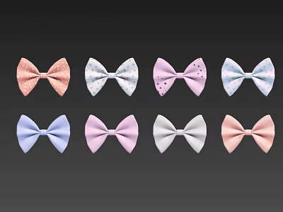 Colorful Pastel Bowknot Decorative Ornament Set with Various Patterns for Home Decoration 3d model