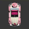Pink And White Cartoon Style Convertible Car With Open Top And Bow Details