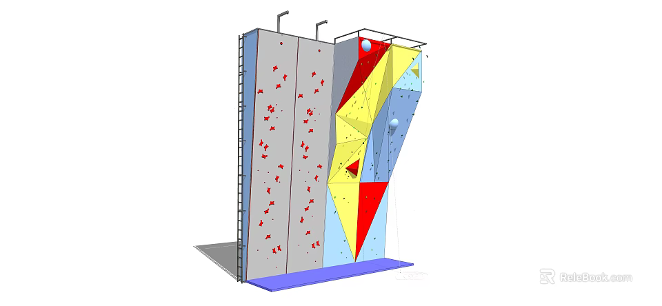 Colorful Indoor Climbing Wall Sports Equipment With Rock Holds And Blue Safety Mat 3d model 