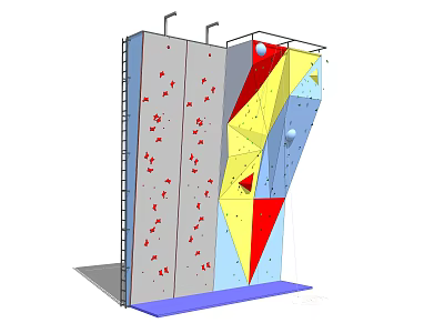 Colorful Indoor Climbing Wall Sports Equipment With Rock Holds And Blue Safety Mat 3d model