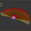 Red Fan Shaped Object With Magma Like Texture White Base Notch On Dark Background Reflection