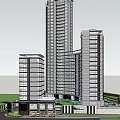 Modern High Rise Hotel Building With Glass Curtain Walls Entrance Area And Landscaping