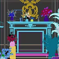 Live Stream Of Elegant Fireplace With Carved Decorations Burning Flames Fresh Flowers And Green Plants