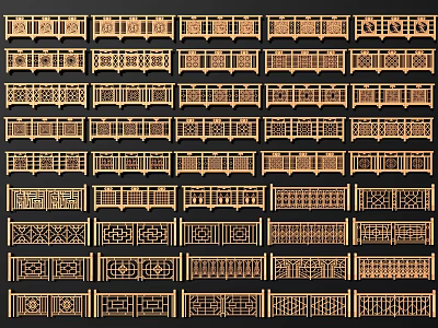 Collection Of Decorative Railings Featuring Various Intricate Patterns And Designs 3d model