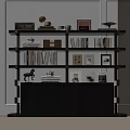 Modern Wooden Bookcase With Multiple Shelves Books Photo Frames And Sculpture