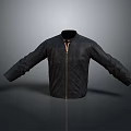 Classic Black Leather Jacket with Front Zipper and Spread Arms Design 3d model
