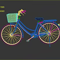 Green Bicycle with Orange Wicker Basket Black Comfortable Seat Silver Spoke Wheels Classic Retro Style