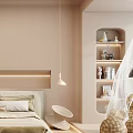 Cozy Kids Bedroom With Beige Headboard Wooden Flooring Stuffed Toys Toy Car and Canopy Tent