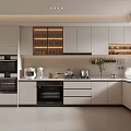 Modern Kitchen Interior Design With White Cabinets Countertop Appliances And Bright Lighting