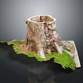 Natural Wood Tree Stump Decorative Item Featuring Stone Accents And Lush Green Moss