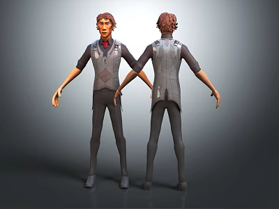3D Character Model Design With Front Back View Curly Hair Vest Pants And Casual Outfit 3d model