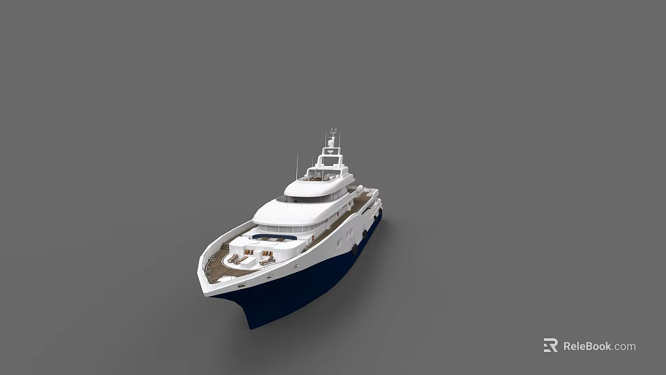 Luxury White And Navy Blue Yacht With Multiple Decks And Sleek Upper Structure 3d model 