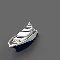 Luxury White And Navy Blue Yacht With Multiple Decks And Sleek Upper Structure