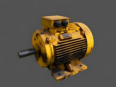 Yellow Industrial Electric Motor With Worn Surface Heat Sink Terminal Box And Shaft 3d model