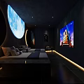Luxurious Modern SPA Sauna Interior With Starry Spiral Ceiling Red Oval Lights and Comfortable Loungers