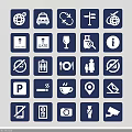 Various Public Sign Icons Wall Decor With Blue Background And White Symbols