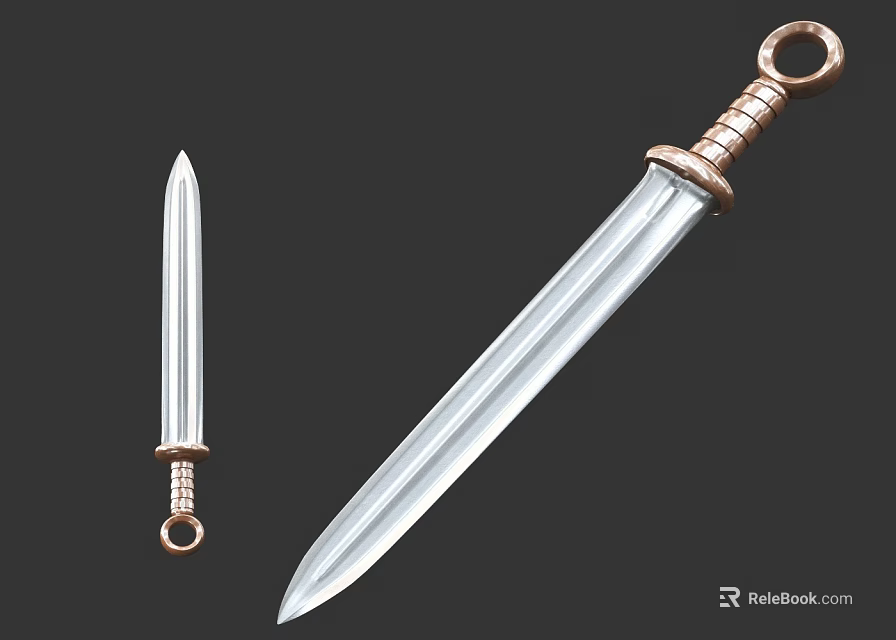 Ancient Decorative Swords With Silver Blades And Copper Handles As Historical Weapons 3d model 