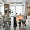 Modern Living and Dining Room with Sofa Coffee Table Dining Set and Pendant Lights