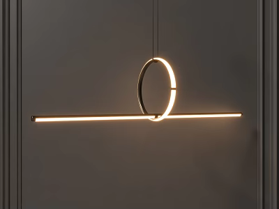Modern Minimalist Pendant Light With Circular Ring And Illuminated Long Bar Design 3d model