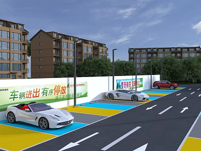 Residential Community Outdoor Parking Lot With Clear Colorful Markings For Orderly Daily Vehicle Parking 3d model