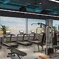 Modern Gym Interior Featuring Various Fitness Equipment Weight Machines Workout Benches and Bright Lighting
