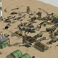 Military Base Setup Featuring Helicopter Tank Truck Tents Fuel Tanks And Tower