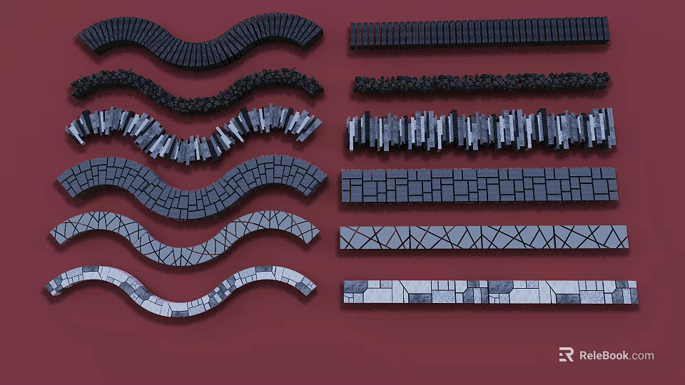 Various Curved Straight Stepping Stone Path Designs For Decorative Garden Landscape 3d model 
