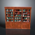 Classic Wooden Bookcase With Multiple Shelves Filled With Books And Cabinet Doors
