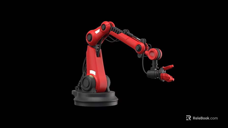 Technology Exhibition Hall Showcasing Red Robotic Arm For Industrial Technology 3d model 