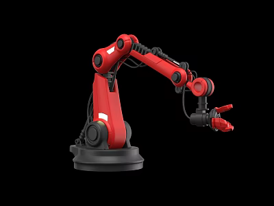 Technology Exhibition Hall Showcasing Red Robotic Arm For Industrial Technology 3d model