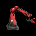 Technology Exhibition Hall Showcasing Red Robotic Arm For Industrial Technology