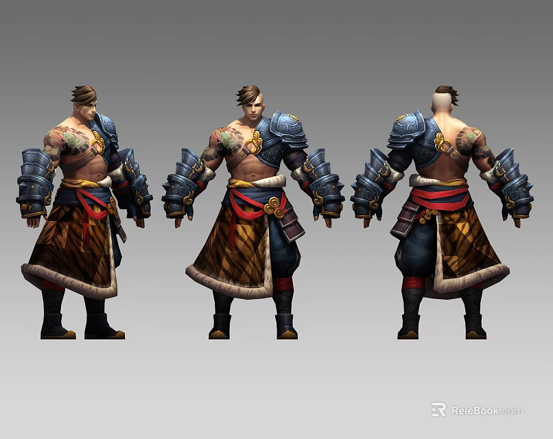 Game Movie Character Male Warrior With Tattooed Armor Long Robe And Multiple Angles 3d model 