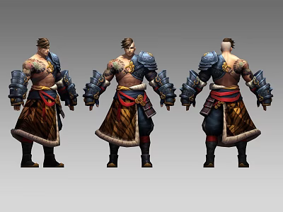 Game Movie Character Male Warrior With Tattooed Armor Long Robe And Multiple Angles 3d model