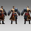 Game Movie Character Male Warrior With Tattooed Armor Long Robe And Multiple Angles