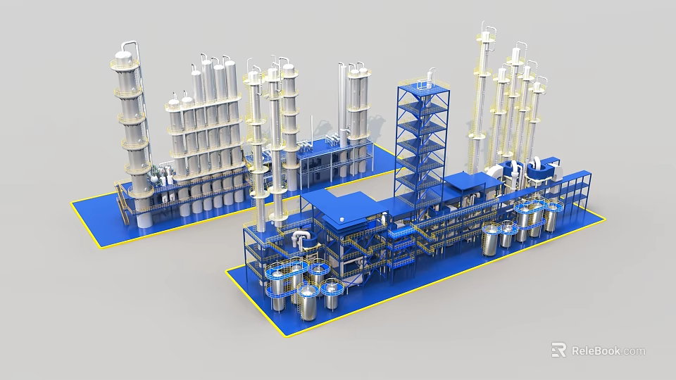 Industrial Equipment Processing Plant With Towers Storage Tanks Pipes And Platforms 3d model 