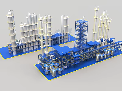 Industrial Equipment Processing Plant With Towers Storage Tanks Pipes And Platforms 3d model