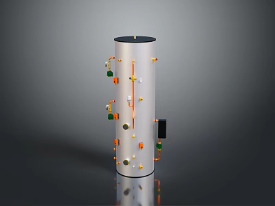 Cylindrical Mechanical Assembly With Colorful Green Orange Black Parts On Metallic Body 3d model