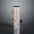 Cylindrical Mechanical Assembly With Colorful Green Orange Black Parts On Metallic Body