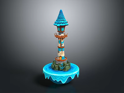 Tower Structure With Blue Spire Multi Level Platforms Small Windows Icy Base And Decorative Details 3d model
