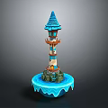 Tower Structure With Blue Spire Multi Level Platforms Small Windows Icy Base And Decorative Details