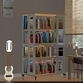 White and Light Wood Bookshelf with Multiple Shelves Filled with Colorful Books in Study Room