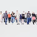 Group of Diverse People Standing in Various Poses with Different Outfits and Casual Styles