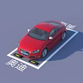 Red Audi Car Parked in Audi Branded Parking Space With Yellow Parking Assist Sensors