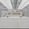 Modern Commercial Equipment Mobile Vending Cart Display With White Platform In Bright Exhibition Space