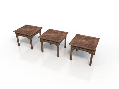 Three Square Wooden Side Tables With Natural Wood Texture And Vintage Design 3d model