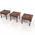Three Square Wooden Side Tables With Natural Wood Texture And Vintage Design