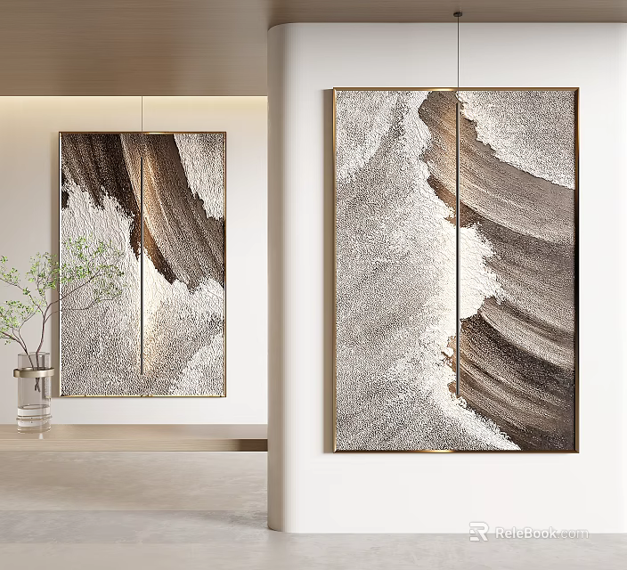 Modern Abstract Paintings With Textured Neutral Tones For Wall Art Interior Decor 3d model 