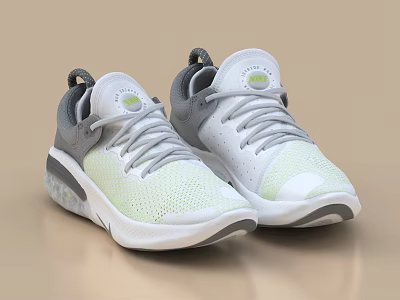 White And Gray Athletic Sneakers With Breathable Mesh Upper And Lightweight Cushioned Sole 3d model